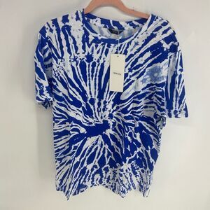 Coofandy Women's Blue White Stretch Cotton Summer Tie Dye Print T-Shirt Medium